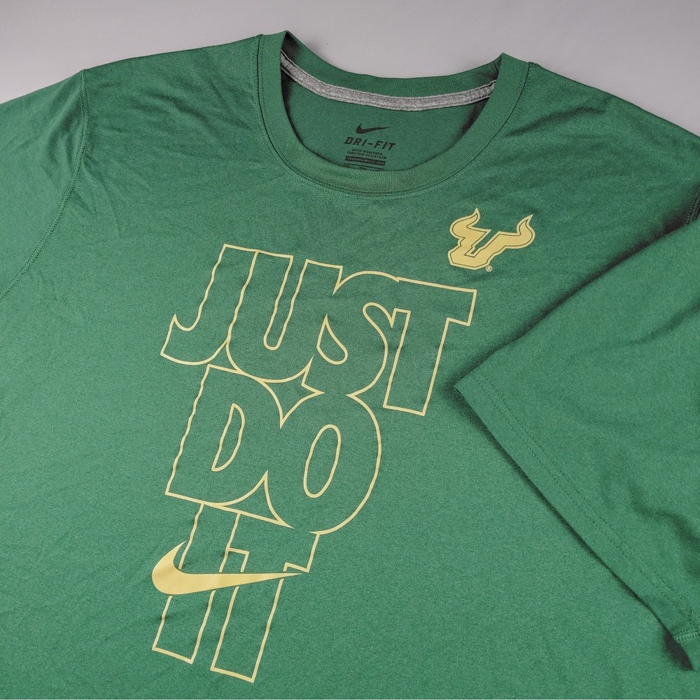 Nike Dri Fit USF Bulls Just Do It T Shirt Mens 2XL/XXL Green NCAA Athletic S/S